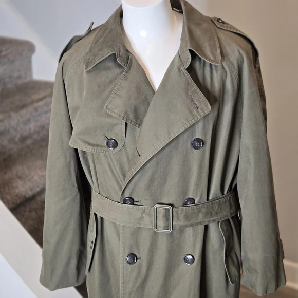 TOWNE by London Fog Olive Green Double-Breasted  Clasic Trench Coat Size 40 R - Picture 2 of 12